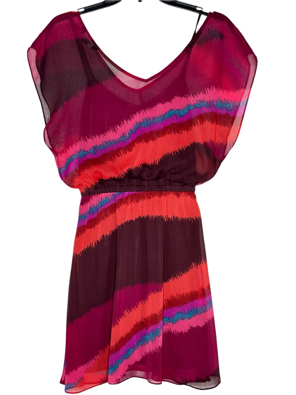 Express Pink Purple Abstract Chiffon Mini Dress Size XS - Picture 4 of 12